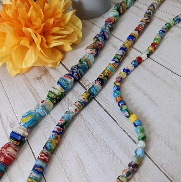 3 Multicolored Millefiori Glass  Beaded Strands - Picture 6 of 6